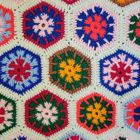 Handmade Crochet Hexagon Blanket 44" x 74" - Picture 3 of 7